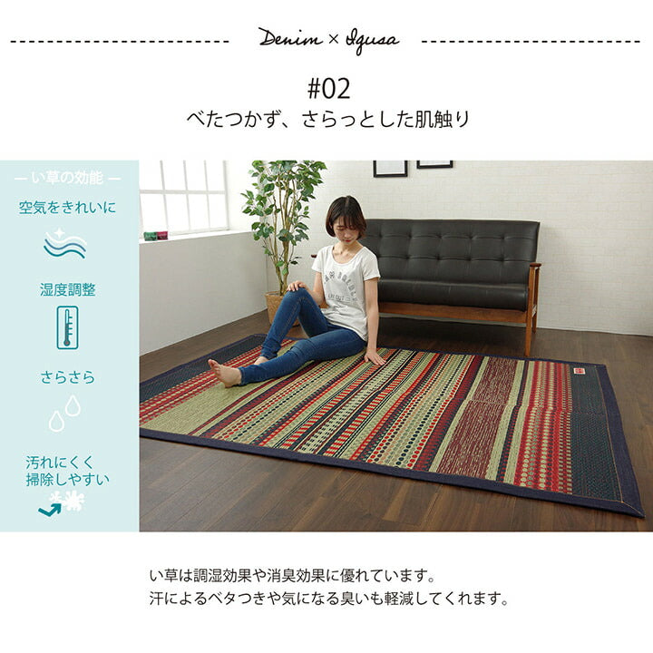 純国産 い草カーペット エスニック調『DXデニムラルフ』約191×191cm【メーカー直送商品】