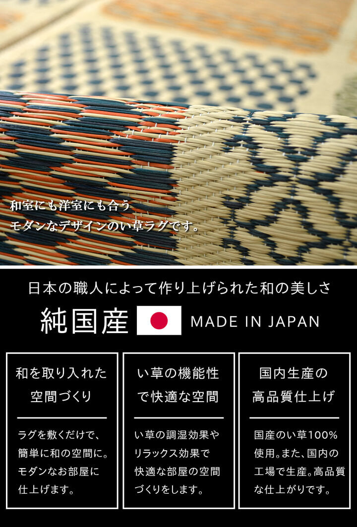 ラグ 国産 い草 カーペット ふっくら ボリューム 『F市松和紋』 約191×191cm 【メーカー直送商品】☆