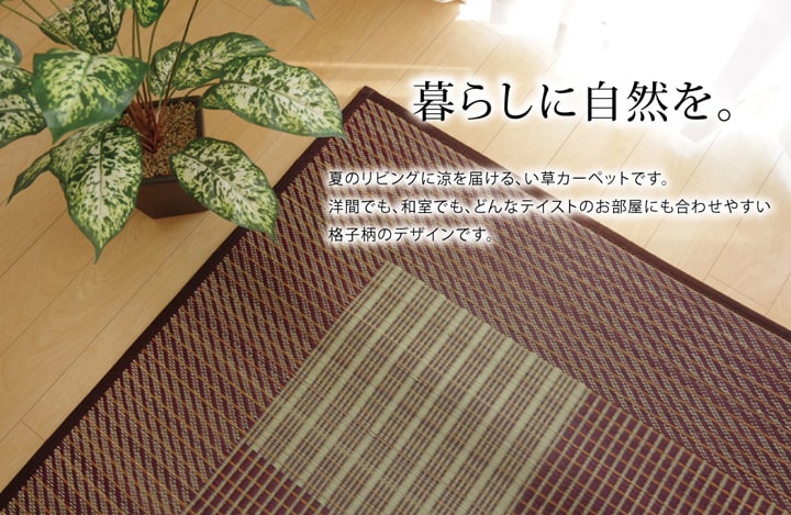 純国産 い草ラグカーペット 格子柄シンプルモダン 『Fライト』 約191×250cm 【メーカー直送商品】☆