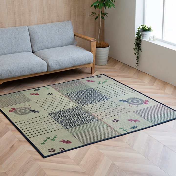 い草ラグ ラグ カーペット 3畳 長方形 和柄 風物詩 『DX金魚』 約176×230cm (裏:不織布) 【メーカー直送商品】☆
