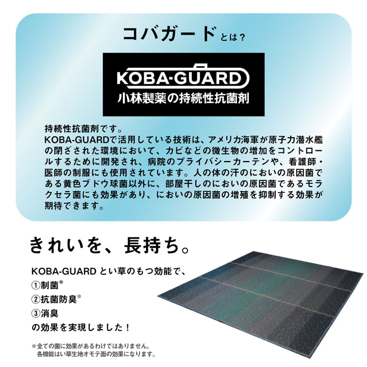 ラグ 小林製薬 持続性抗菌剤 KOBA-GUARD 制菌 抗菌防臭 滑り止め ウレタン 不織布 夏 い草 グラデーション 約190×250cm 【メーカー直送商品】☆