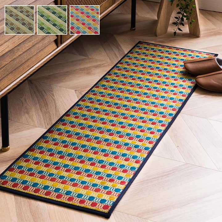 キッチンマット 270 い草ドット柄 マルチ 『ドロップ』 約60×270cm (裏面:滑りにくい加工) 【メーカー直送商品】☆