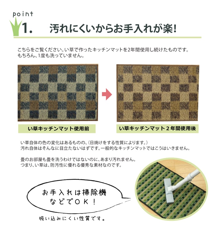 キッチンマット 270 い草ドット柄 マルチ 『ドロップ』 約60×270cm (裏面:滑りにくい加工) 【メーカー直送商品】☆