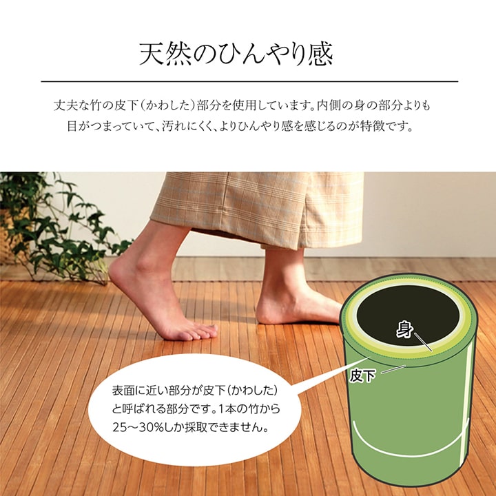 竹 ラグ カーペット 無地 自然素材 丈夫 ひんやり 孟宗竹 皮下使用 約200×240cm 【メーカー直送商品】☆