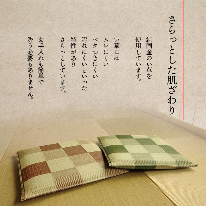 日本製 い草 座布団 クッション ブロック柄 2枚組 約55×55cm 【メーカー直送商品】☆