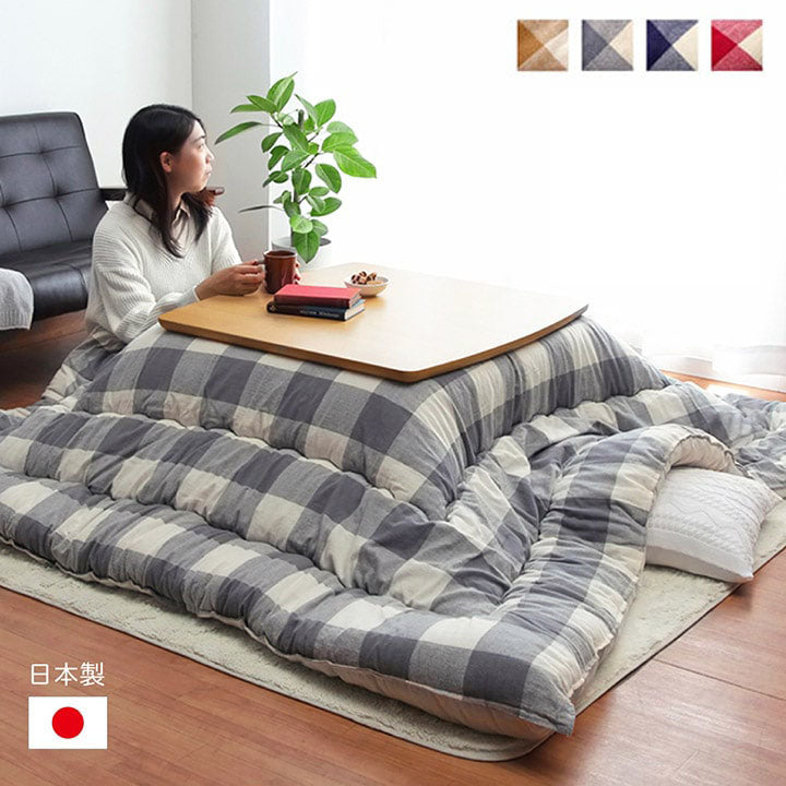 こたつ布団 正方形 インド綿 綿100% チェック柄 約205×205cm 【メーカー直送商品】☆