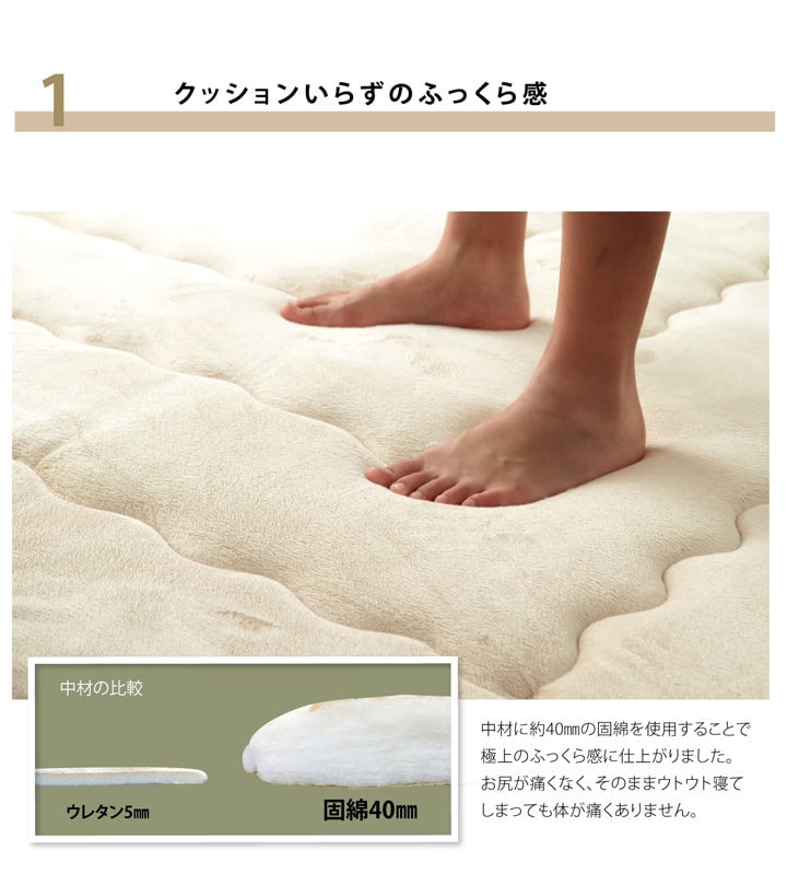 国産固綿40mm使用 マイクロファイバー生地 ふっくら敷 『フィーラF敷』 約190×240cm 【メーカー直送商品】☆