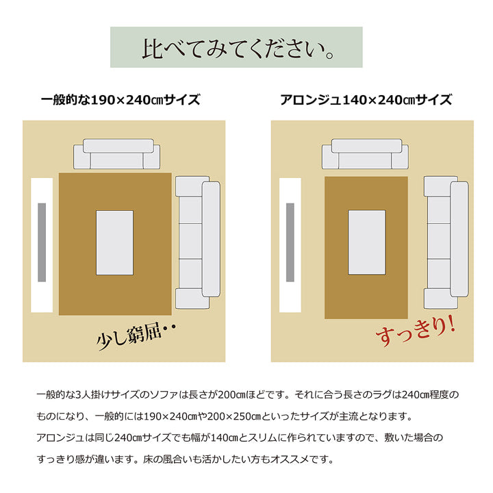 ラグ カーペット 3畳 『アロンジュ』 約140×340cm 裏:すべりにくい加工 (ホットカーペット対応) 【メーカー直送商品】☆
