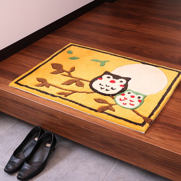 玄関マット 弾力性 約60×90cm楕円 ふくろう【メーカー直送商品】