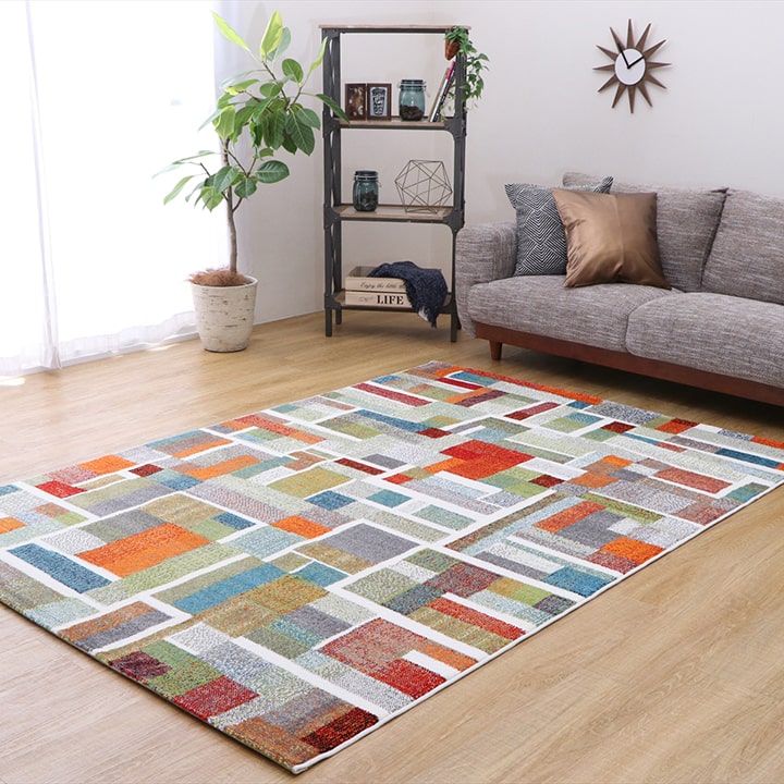 トルコ製 ウィルトン織り カーペット カラフル 長方形 幾何柄 抗菌防臭 約160×230cm 【メーカー直送商品】☆