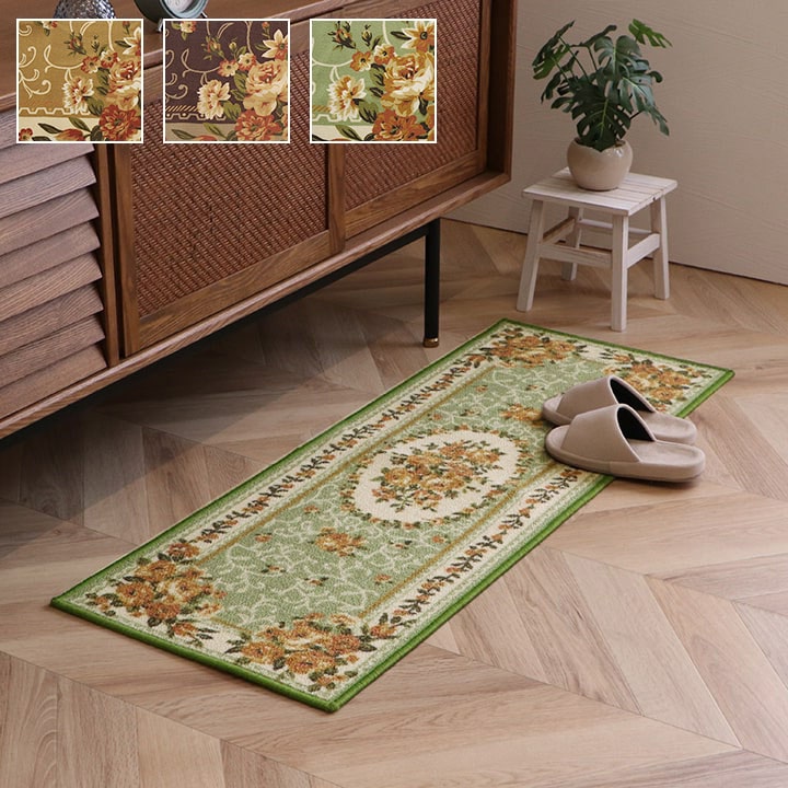 ナイロン 花柄 キッチンマット 撥水 速乾 約44×180cm 【メーカー直送商品】☆