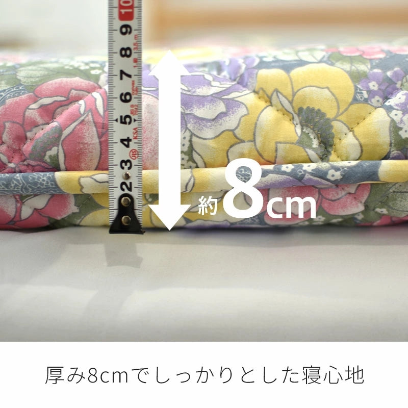 羊毛三層敷布団 花柄 シングル 日本製 3つ折り