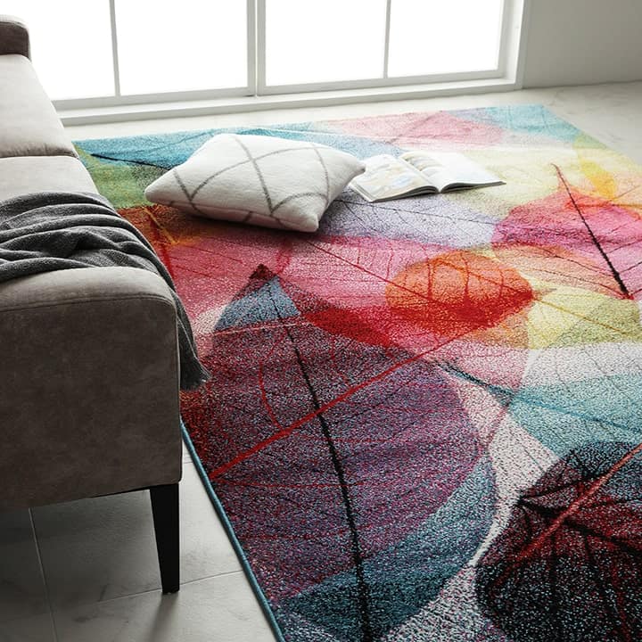 トルコ製 ウィルトン織カーペット 長方形 リーフ柄 約80×140cm【メーカー直送商品】