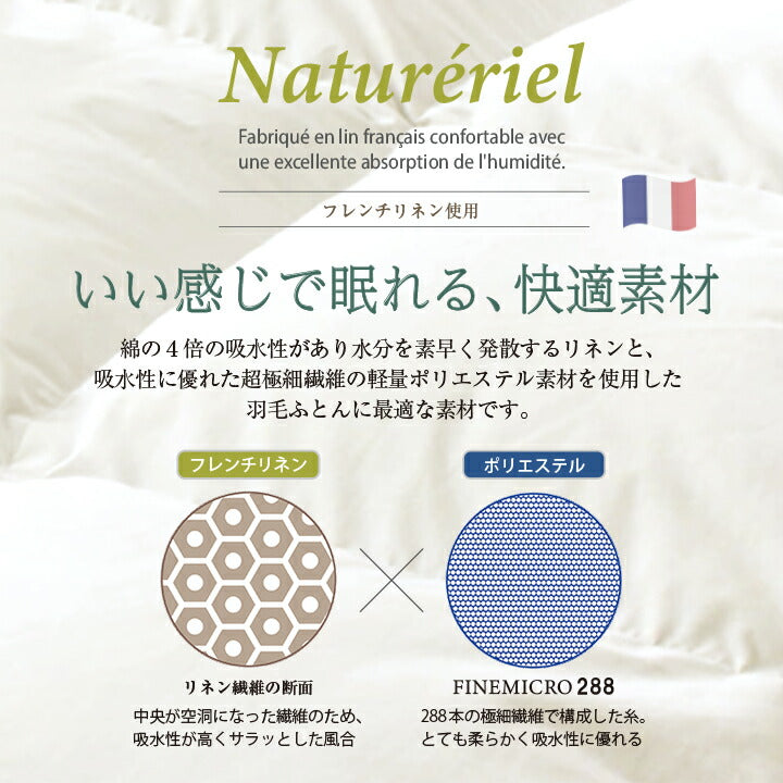 羽毛肌掛け WDD85% DP320 シングル 日本製 0.3kg ナチュレリエル 肌掛布団 S 防菌 防臭 リネン 麻生地 アレルギー【メーカー直送品】