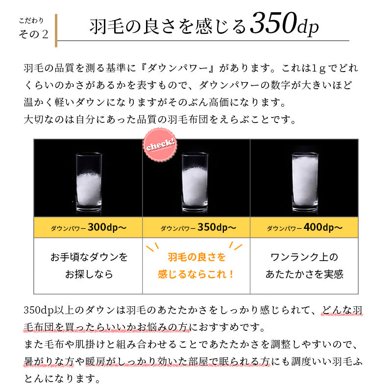 羽毛布団 ホワイトダウン85% DP350 30マスキルト クリーンダウン 1.1kg 収納ケース付き 不要布団回収サービス 羽毛掛布団 羽毛ふとん 150×210cm 送料無料