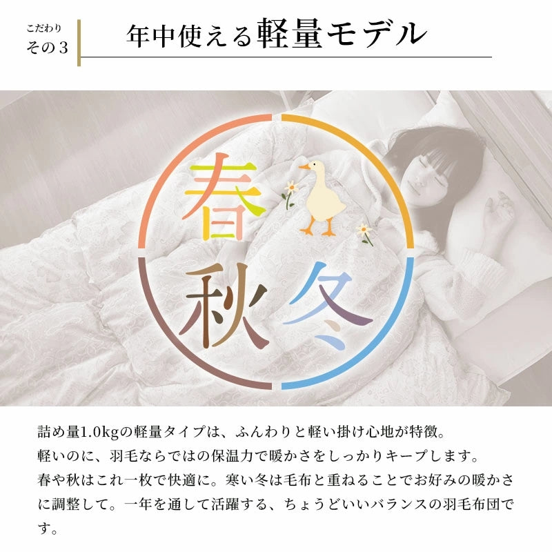 西川 ホワイトダウン90% 1.0kg 日本製 シングル 羽毛布団 高品質 150×210cm