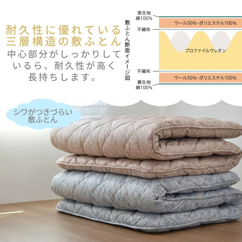 敷布団 敷き布団 シングルロング 日本製 3つ折り