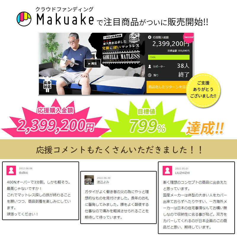 ゴリラマットレス 長身用ジョイントパーツ シングルサイズ 高身長対応