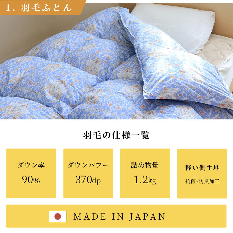 新生活応援 西川羽毛布団90%+敷布団セット+枕+カバー 6点セット
