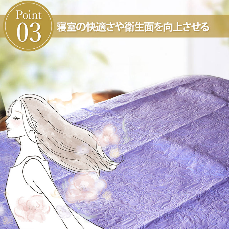 西川 ベッドスプレッド お布団の上に掛けて 除湿 消臭 防カビ 抗菌 デザイン刺しゅう フリル付 丸洗い可