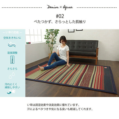 純国産 い草カーペット エスニック調『DXデニムラルフ』約191×191cm【メーカー直送商品】