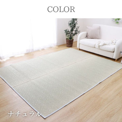 NSコチ カーペット ござ 北欧 い草 約176×230cm ブルー ナチュラル 夏用ラグ 花柄 おしゃれ 抗菌 防臭 消臭 [メーカー直送品]