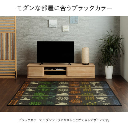 い草ラグ 猫柄 花柄 猫 インテリア 節電 夏用 涼しい おしゃれ おすすめ 湿度調節 消臭効果 お手入れ簡単 約180×180cm 【メーカー直送商品】☆