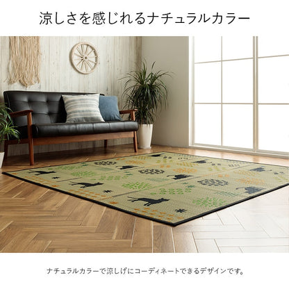 い草ラグ 猫柄 花柄 猫 インテリア 節電 夏用 涼しい おしゃれ おすすめ 湿度調節 消臭効果 お手入れ簡単 約180×180cm 【メーカー直送商品】☆