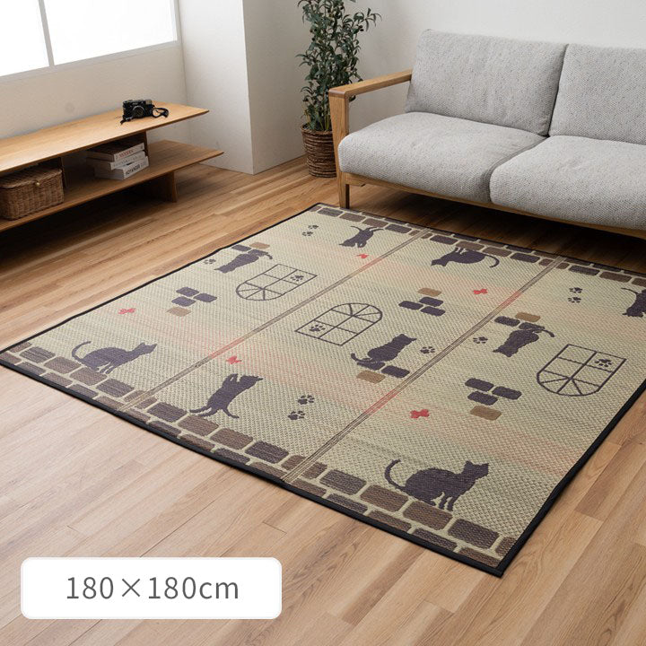 カーペット・マット・畳 カーペット・ラグ 『レトロキャット』 約180×180cm 【メーカー直送商品】