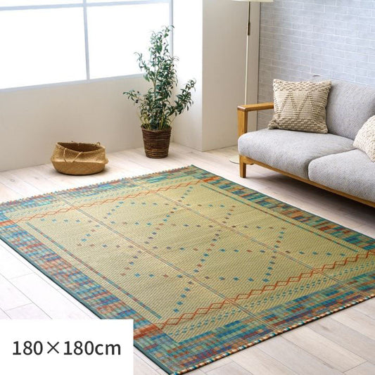 NSレーブ カーペット ござ コンパクト ズレにくい い草 約180×180cm ブルー グリーン 夏用ラグ 滑り止めつき 防臭 消臭 抗菌  [メーカー直送品]