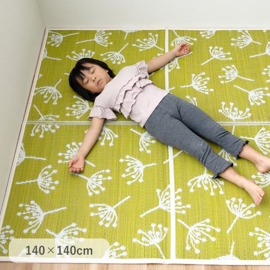 カーペット 小さめラグ キッズルーム  い草 約140×140cm ブルー イエロー 消臭 抗菌 ござ  [メーカー直送品]