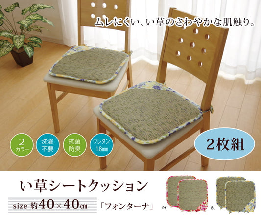 クッション い草 い草クッション シート 花柄 『フォンターナ』 約40×40cm 2枚組 【メーカー直送商品】☆