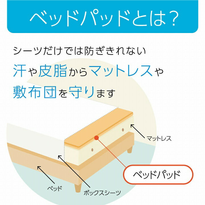 寝具 オールシーズン 快適睡眠 ベッドパッド 洗える 洗濯機OK 四隅ゴムバンド付き ズレにくい シングル 約100×200cm【同梱不可】【メーカー直送商品】