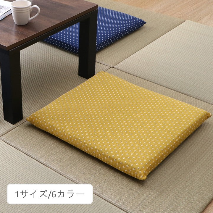 座布団 クッション ファブリック 詩織 ＢＥ 55×59cm 刺し子柄  【メーカー直送商品】