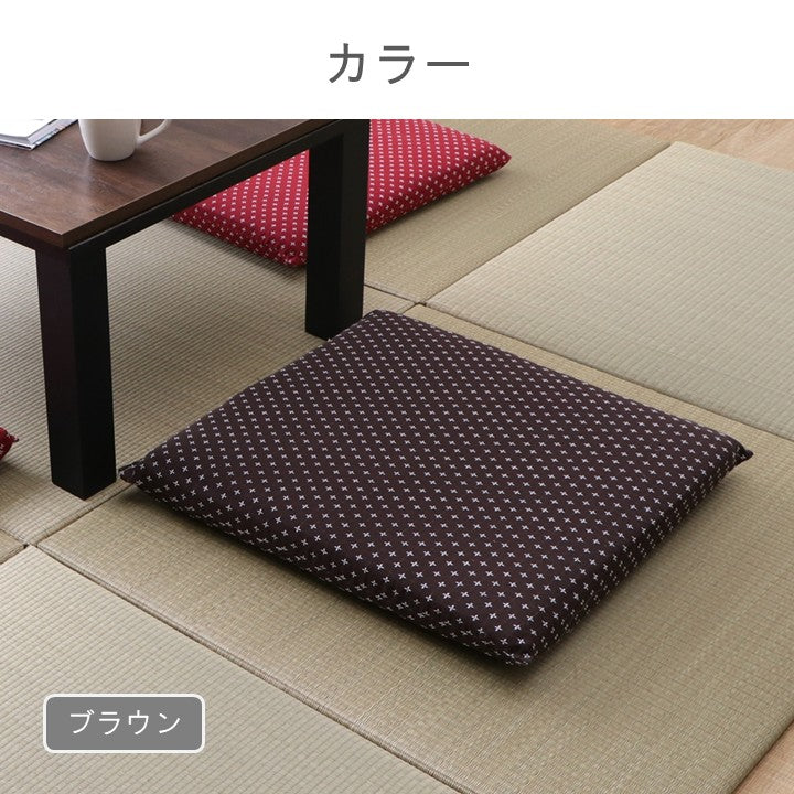 座布団 クッション ファブリック 詩織 ＢＥ 55×59cm 刺し子柄  【メーカー直送商品】