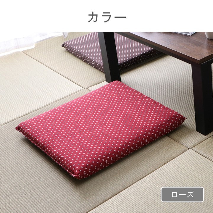 座布団 クッション ファブリック 詩織 ＢＥ 55×59cm 刺し子柄  【メーカー直送商品】
