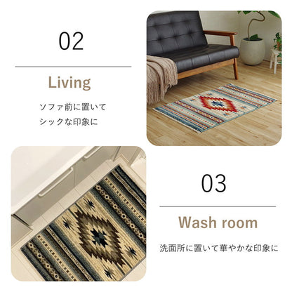 玄関マット ウィルトン織 キリム柄 ベッドサイド用 ソファー前用 フリンジ付き 約70×120cm 【メーカー直送商品】☆
