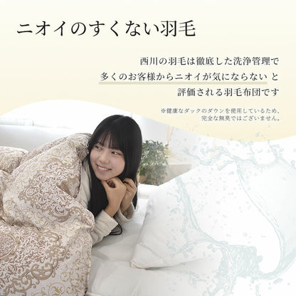 西川 ホワイトダウン90％ 1.0kg 日本製 シングル 羽毛布団 高品質 150×210cm