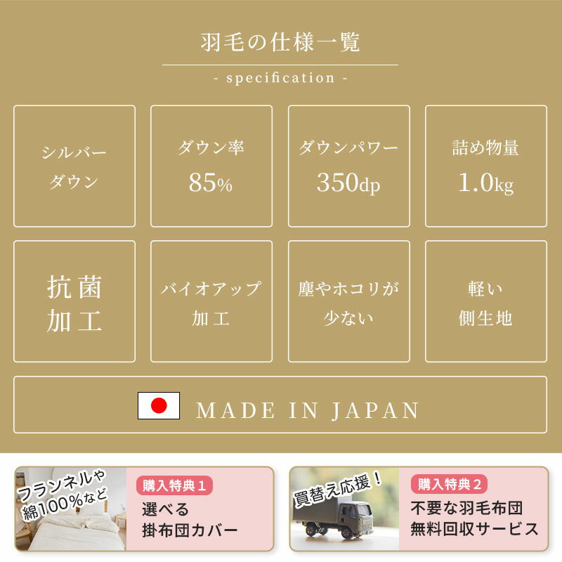 羽毛布団 西川 シングルサイズ ホワイトダウン85% 日本製 高品質 150×210cm