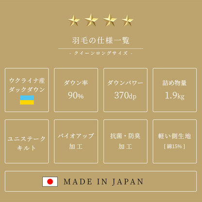 羽毛布団 クイーン ウクライナ産ダウン90％ 西川 不要ふとん回収サービス・収納ケース付 日本製