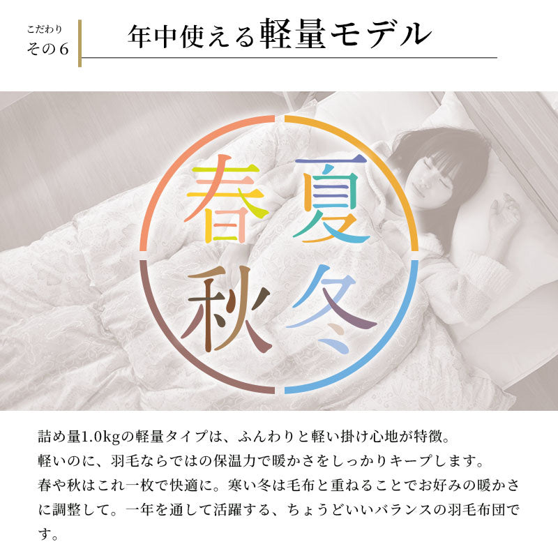 西川 ホワイトダウン90％ 1.0kg 日本製 シングル 羽毛布団 高品質 150×210cm