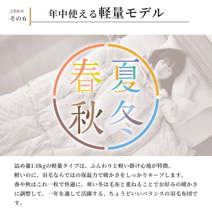 西川 ホワイトダウン90％ 1.0kg 日本製 シングル 羽毛布団 高品質 150×210cm