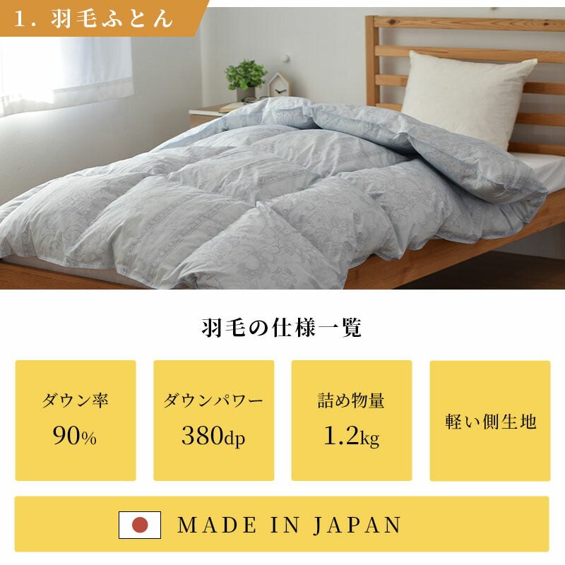 新生活応援 西川羽毛布団90％＋敷布団セット+枕＋カバー 6点セット