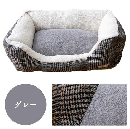 犬 猫 ベッド スクエア ツイード柄 滑り止め付き 保温シート入り 約54×37×19cm【メーカー直送商品】