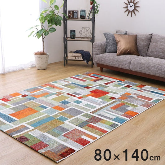 トルコ製 ウィルトン織りカーペット 幾何柄 約80×140cm【メーカー直送商品】