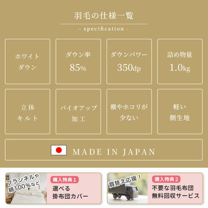 羽毛布団 西川 シングルロング ダウン85％ 収納ケース付 不要布団回収サービス カバーが選べる 日本製 150×210cm ギフト可