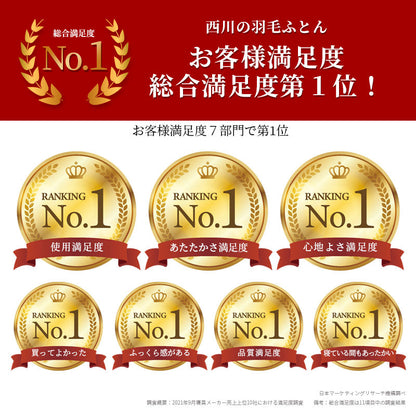 羽毛布団 西川 シングルロング ダウン85％ 収納ケース付 不要布団回収サービス カバーが選べる 日本製 150×210cm ギフト可