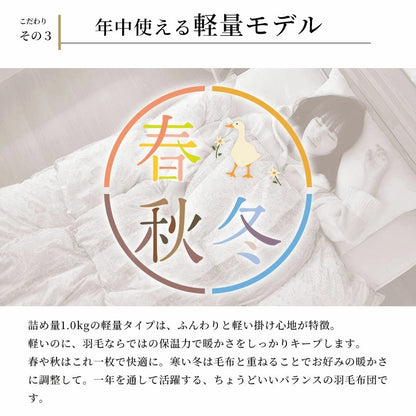 西川 ホワイトダウン90％ 1.0kg 日本製 シングル 羽毛布団 高品質 150×210cm