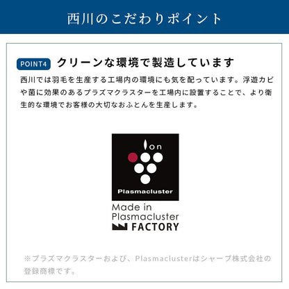 【不要布団回収無料】西川 ホワイトダウン85％ 羽毛掛ふとん カバー付き 150×210cm 日本製