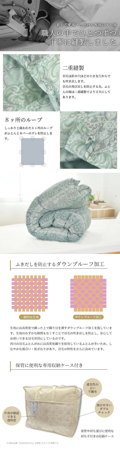 西川 ホワイトダウン90％ 1.0kg 日本製 シングル 羽毛布団 高品質 150×210cm